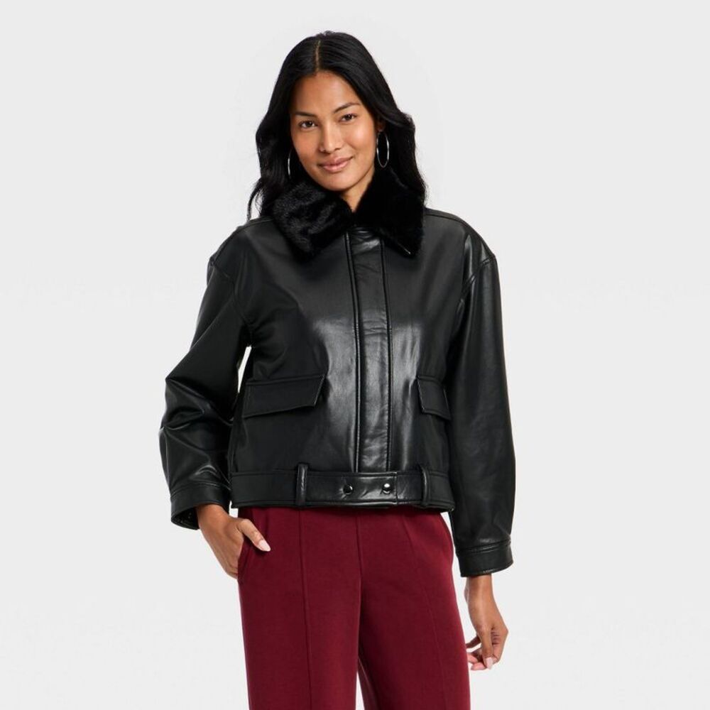 Women's Faux Leather Jacket - A New Day Black XL